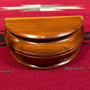 VTG Small Cedar Wood Half Moon Hinged Lid Trinket Jewelry Box